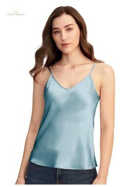 100% Mulberry Silk Camisole V-Neck Adjustable Strap Cami Top